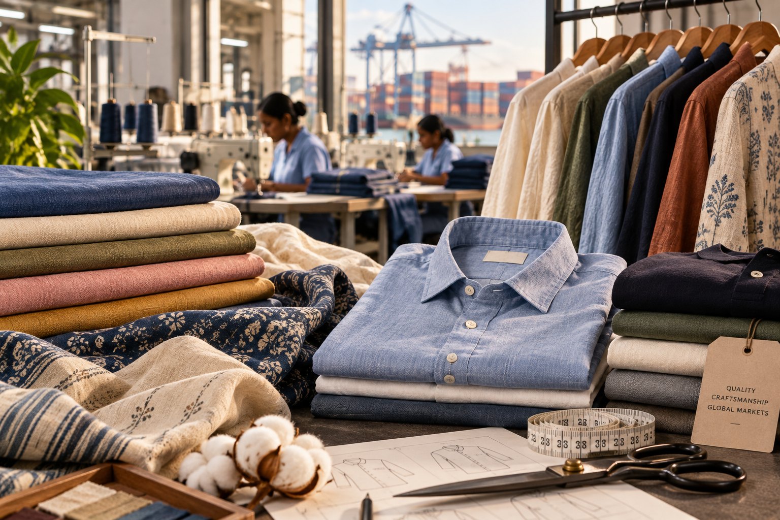 Finished garments, fabrics and garment production materials
